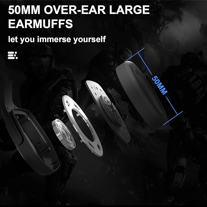 Anivia MH602 Gaming Headset Compatible with PC PS5 PS4 Xbox One Mac Laptop, Wired Stereo Over-Ear Headphones with Noise Cancelling Mic, Soft Memory Earmuffs for Adults & Kids, Black-Blue