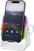 Wireless Induction Speaker 5-in-1 Bluetooth Speaker with Phone Holder, Surround Sound, 3500mAh, 8 RGB Ambient Lights, 360° Adjustable Stand, Holder for iPhone/Android/iPad Gifts for Men Women (White)