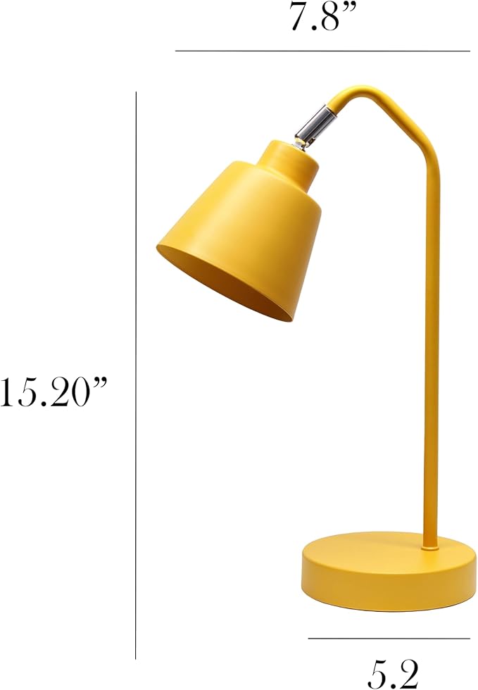 Simple Designs LD1077-YLW 16" Sleek Essentials Adjustable Metal Desk Task Lamp, for Office, Desk, Nightstand, Dorm, Yellow