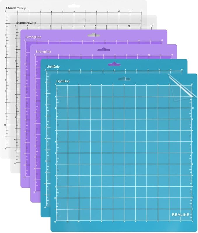REALIKE 12x12 Cutting Mat for Silhouette Cameo 5/4/3/2/1 (6 Mats - 2 StandardGrip, 2 LightGrip,2 StrongGrip), Variety Cut Mats Replacement Accessories for Cricut