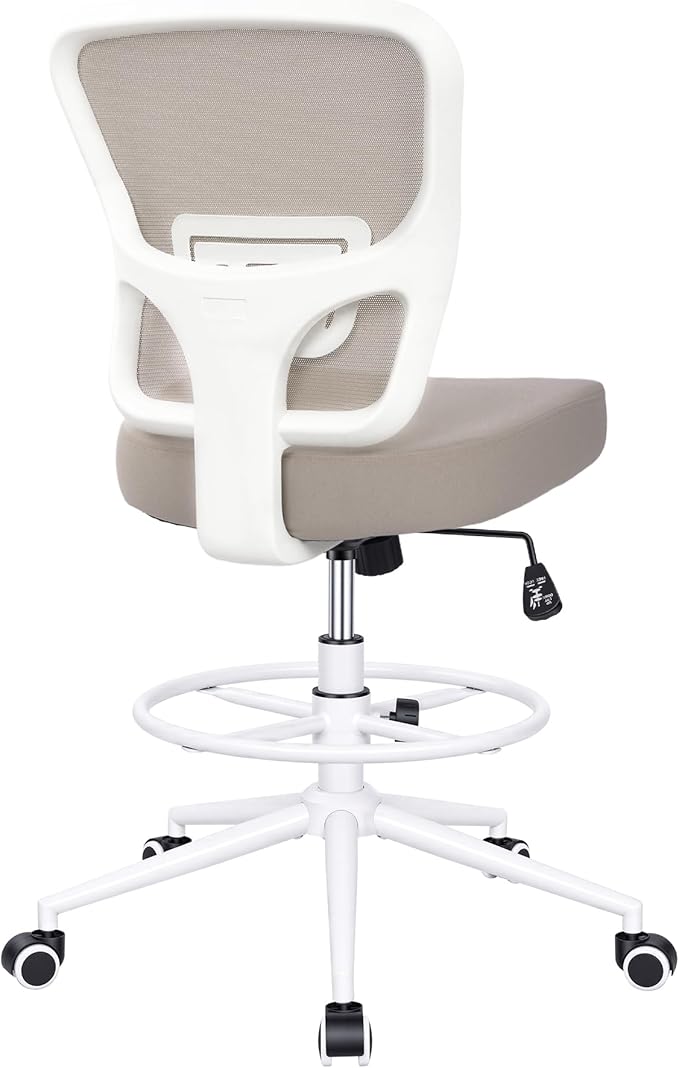 Armless Drafting Chair Tall Office Chair for Standing Desk - Adjustable Height Mesh Ergonomic Stool with Foot Ring, Rolling Counter Height Computer Chair for Small Spaces & Home Office