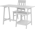24/7 Shop at Home Myrrh Cottage 2-Piece Wood Storage Writing Desk with 2 Shelves and Chair Set for Workstation, Home Office, Study Room, White