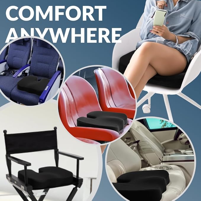 Memory Foam Seat for Cushion Chair and Armchairs, Posture Support, Breathable and Soft, Car Seat, Comfort, Lumbar Support, Back Pain Relief, Orthopedic,Tailbone Pain, Black, 17x14x4 inch