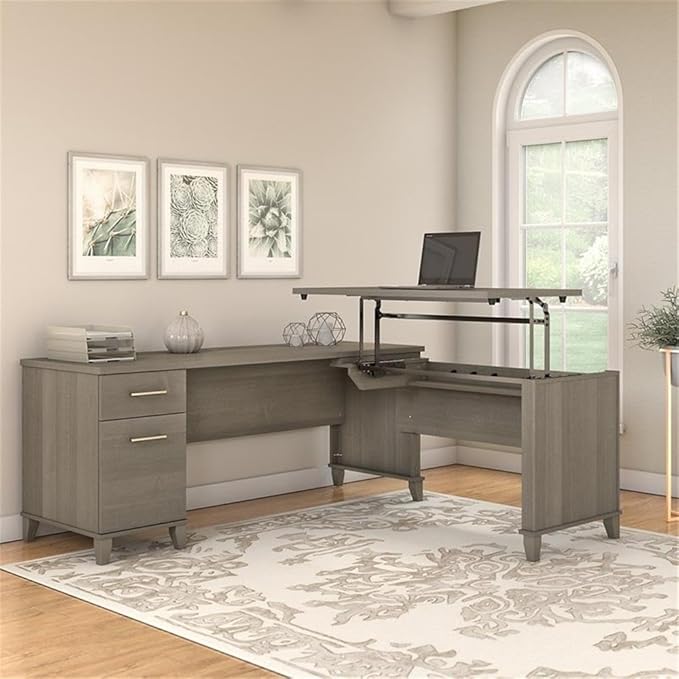 Home Square 3-Piece Set with L Desk File Cabinet & Bookcase in Ash Gray