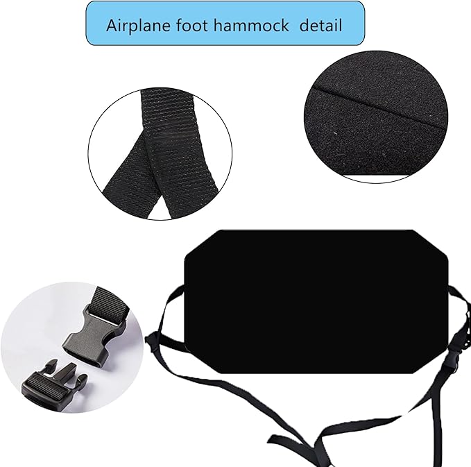 Airplane Foot Hammock for Plane Travel Ajustable Foot Rest for Plane Comfort Sling Airplane Gadgets for Adult Long Fling,Plane Travel Essentials (Black)