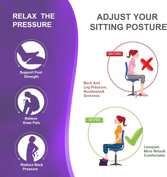 Ximoon Foot Rests for Under Desk at Work, Adjustable Foot Stool Pillow with Handle Non-Slip Bottom Ergonomic Under Desk Footrest for Home, Office, Gaming to Relieve Lumbar, Back and Knee Pain