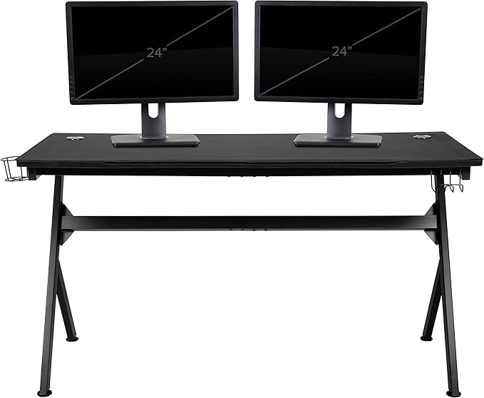Flash Furniture Optis Gaming Desk and Red Footrest Reclining Gaming Chair Set - Cup Holder/Headphone Hook/Removable Mouse Pad Top/Wire Management