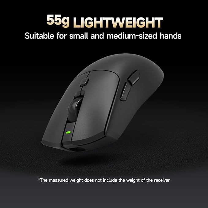 RAWM SH01PRO 8K Wireless Gaming Mouse, 55g Lightweight, PAW3950 30K DPI Optical Sensor, 8000 Polling Rate, Esports & FPS Gaming mice, Dual Receiver (1k USB Receiver and 8k dongle)