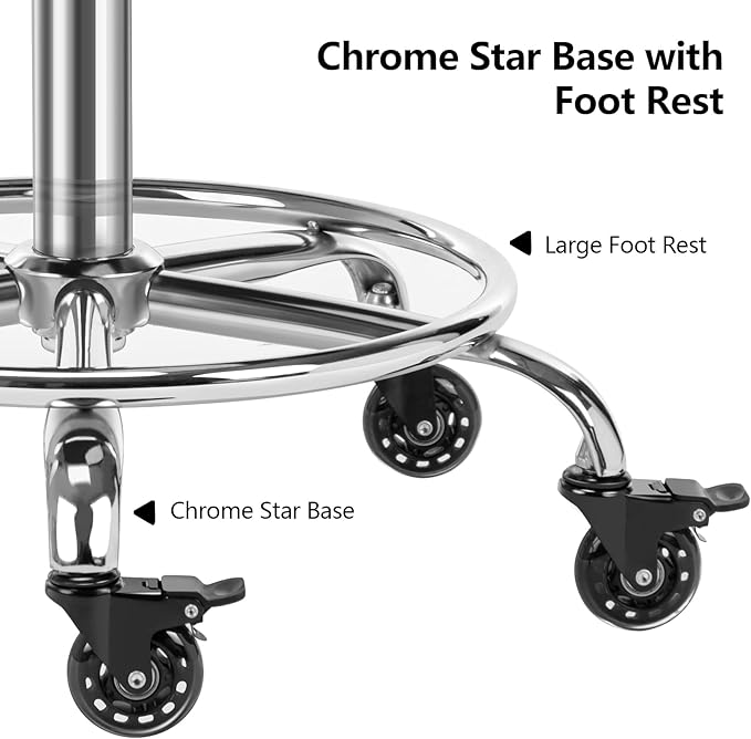 Lockable Stool with Back and Foot Rest Ergonomic Rolling Hydraulic Adjustable Stool for Doctor Esthetician Artist Home Small Office Desk (Grey, 19.5''-24.5'')