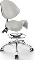 Saddle Chair with Back Support - Tilted Backrest, Adjustable Foot Rest, 350 LBS Capacity Ergonomic, 360° Swivel Drafting Chair for Salon,Spa, Massage, Tattoo, Facial lash, Home, Dentist（Grey）