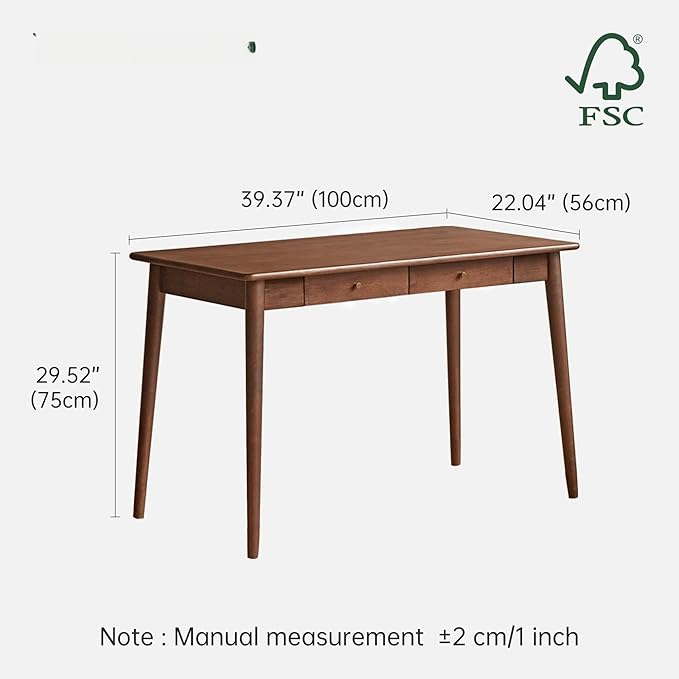 Computer Desk, Solid Wood Desk, Mid Century Modern Home Office, Writing Desk with Drawers for Study Bedroom Living Room