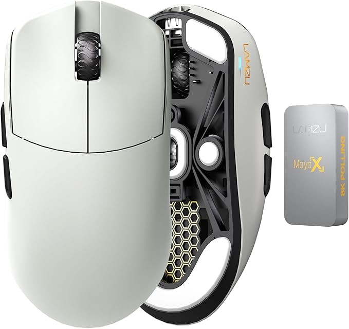 Lamzu Maya X Wireless Gaming Mouse, Ultra Lightweight 47g, Optical Switch, Maximum 30000 DPI, Symmetrical, MCU Nordic 52840, Dust-Proof Encoder, PAW3950 Sensor(Larger Maya) (Grey)