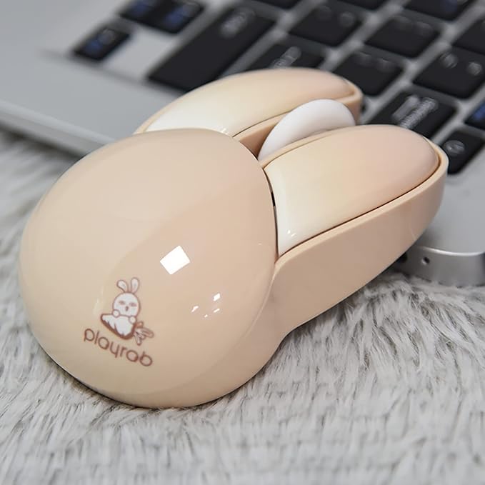 Lomiluskr Cute Bunny Wireless Mouse, Lightweight Soundless Mice, 2.4G Wireless Mice, Candy Colors, Kawaii Rabbit Mouse for Girls and Kids (Beige Bunny)