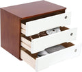 Lockable Desk Organizer Wooden Desktop Drawers Office Flat Files Storage Box Locking Countertop Storage Cabinet (Walnut + White, 3-Tier)