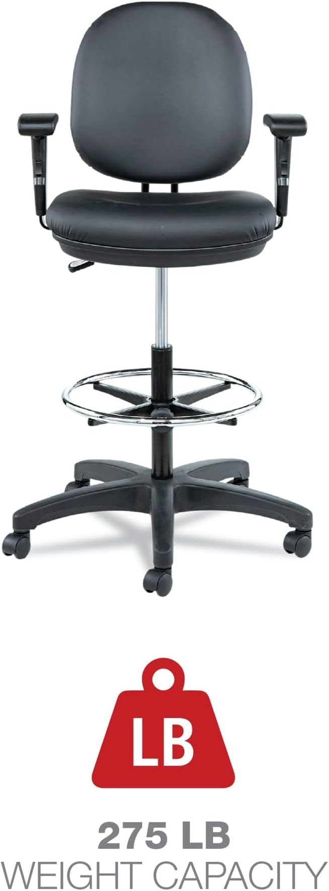Alera Interval Series Swivel Task Stool, PVC-Free Faux Leather, Black