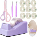 XEUZK Desktop Tape Dispenser Kits with Weighted Nonskid Base Tape Dispenser- Includes 9 Rolls of Transparent Tape(0.71 Inch x 500 inches Each) & Pink Scissors, 2 Pcs Tweezers (Purple)