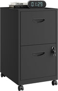 Polup 2 Drawer File Cabinet on Wheels, Mobile Two Drawer Filing Cabinet with Lock, Small Rolling Files Cabinets for Under Desk, Metal Filing Cabinets for Letter Size Folders - Assembly Required