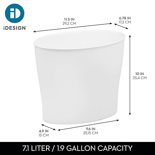 iDesign Small Oval Trash Can - Ideal for Bathroom or Home Office - Set of 2 - White - Made in USA