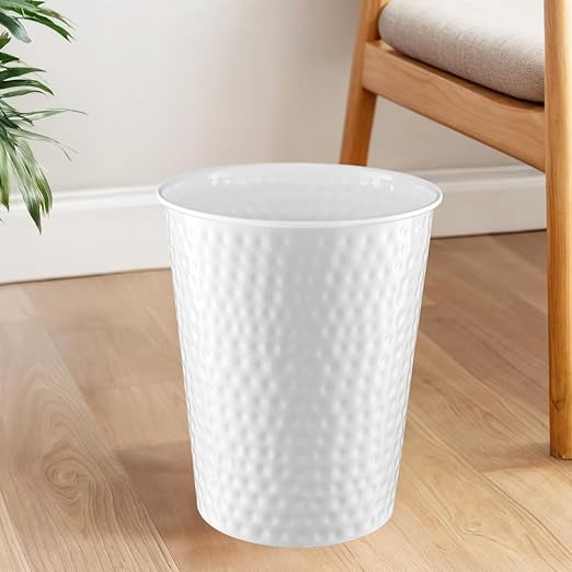 Monarch Abode Hand Hammered Metal Desk Wastebasket – White