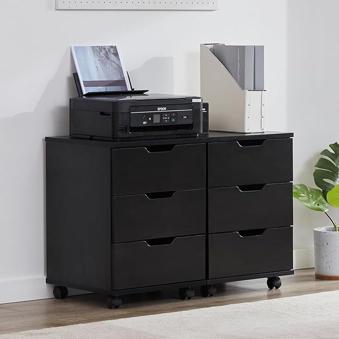 Farini Wood File Cabinet for Home Office,Under Desk 3 Drawer Mobile File Cabinet(Black,Fully-Assembled)