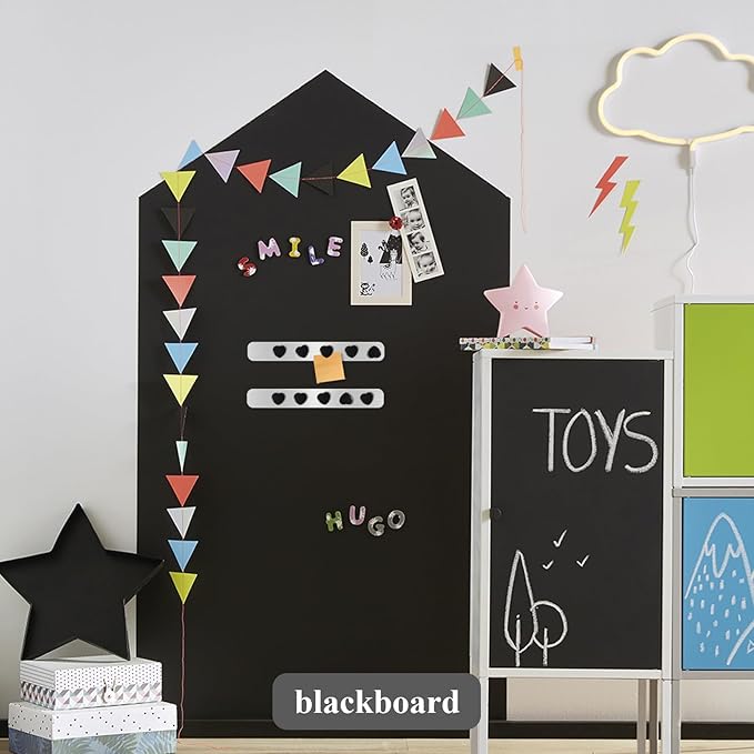 Magnetic Board for Wall, 4Pcs Stainless Iron Magnetic Strips with Adhesive Backing, Magnet Bulletin Board for Wall, Small Memo Board with 10 Black Heart Magnets for Home, Kitchen, Classroom,DIY