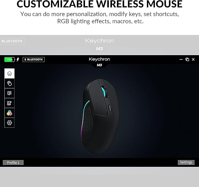 Keychron M3 Wireless Gaming Optical Mouse, Tri-Mode 2.4 GHz/Bluetooth 5.1/Wired, PixArt PAW 3395 sensor, 26000 DPI, LED RGB Backlit,79g Lightweight Programmable Macro Button for Windows PC/Mac - White