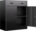 BESFUR Metal Garage Storage Cabinet with One Lockable Drawer 2 Locking Doors and an Adjustable Shelf, 36" Black Metal Short Storage Cabinet for Home Office,Garage,School,Utility Room