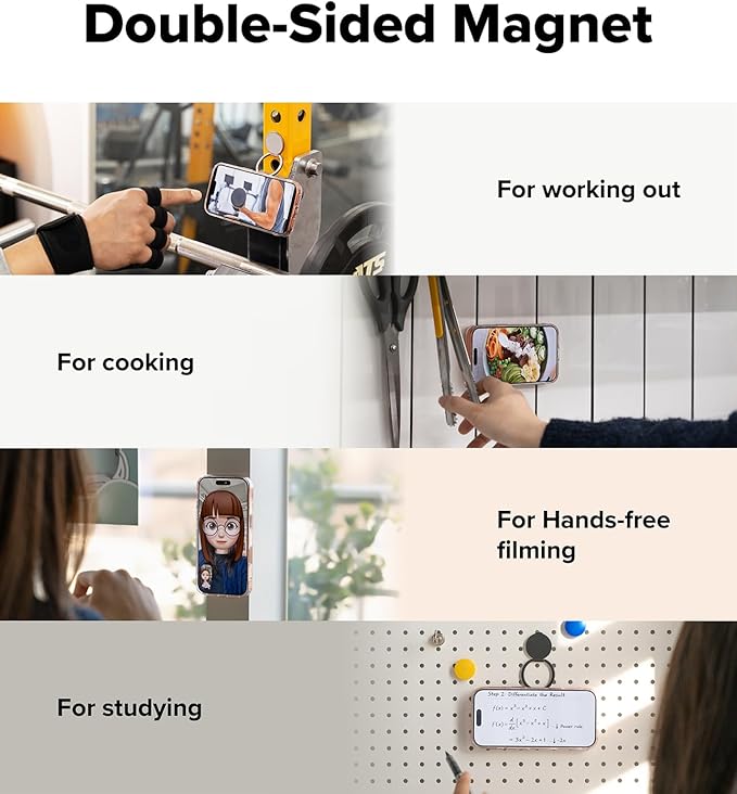 Ringke Dual Magnetic Smart Holder [Compatible with MagSafe] Phone Grip, Dual-Sided Powerful Magnet, Multi-Angle Hinge 3-Tier Foldable Kickstand for Gym, iPhone, Galaxy, Pixel - Satin Silver