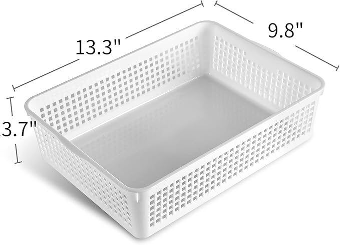 Eslite A4 Size Plastic Storage Basket,Desktop File Paper Letter Organizer Tray, 6-Packs (White)