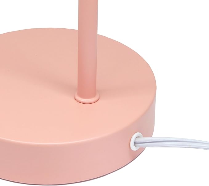 Simple Designs LD1080-BPK 16" Sleek Essentials Modern Industrial Metal Desk Lamp with Clear Glass Shade, for Office, Desk, Nightstand, Dorm, Pink