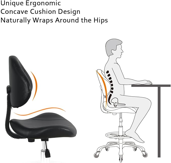 Rolling Swivel Drafting Chair Adjustable Heavy Duty (400lbs) Lumbar Support Task Chair for Home Desk Studio Design Lab(Black)