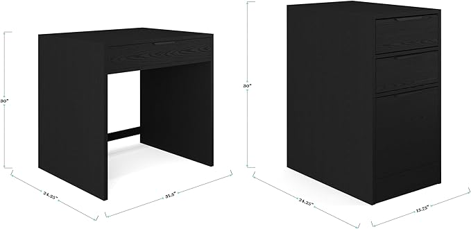 Martha Stewart Kayden Home Office Modular Desk with Drawer and Dual 3 Drawer File Cabinets in Light Natural with Brushed Gold Hardware