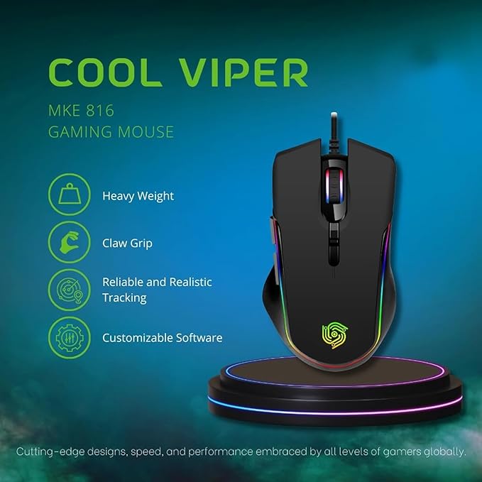Wired Gaming Mouse - Computer Corded Mouse with 6 Programmable Buttons, Up to 7200 DPI Optical Sensor, RGB Lighting, for PC Laptop, Black (Cool Viper)
