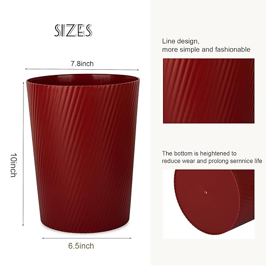 UUJOLY Small Trash Can Wastebasket Garbage Can Container Bins for Bathrooms, Laundry Room, Kitchens, Offices, Kids Rooms, Dorms (Red)