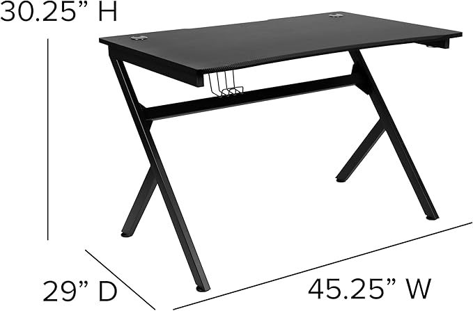 Flash Furniture Optis Black Gaming Desk and Red/Black Footrest Reclining Gaming Chair Set with Cup Holder, Headphone Hook & 2 Wire Management Holes