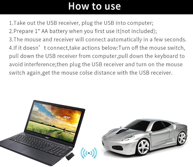 Jinfili Car Wireless Mouse Ergonomic Optical Mice USB 2.4G Mini Receiver for Windows Laptop Notebook Mac