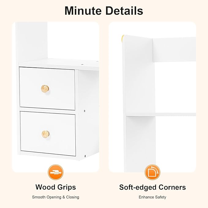 3-Tier Desktop Hutch Bookshelf, 31.5 Inch Desktop Bookshelf Storage Rack with 4 Drawers, Desk Hutch for Computer Monitor, Desk Shelf Bookcase for Home Office Dorm