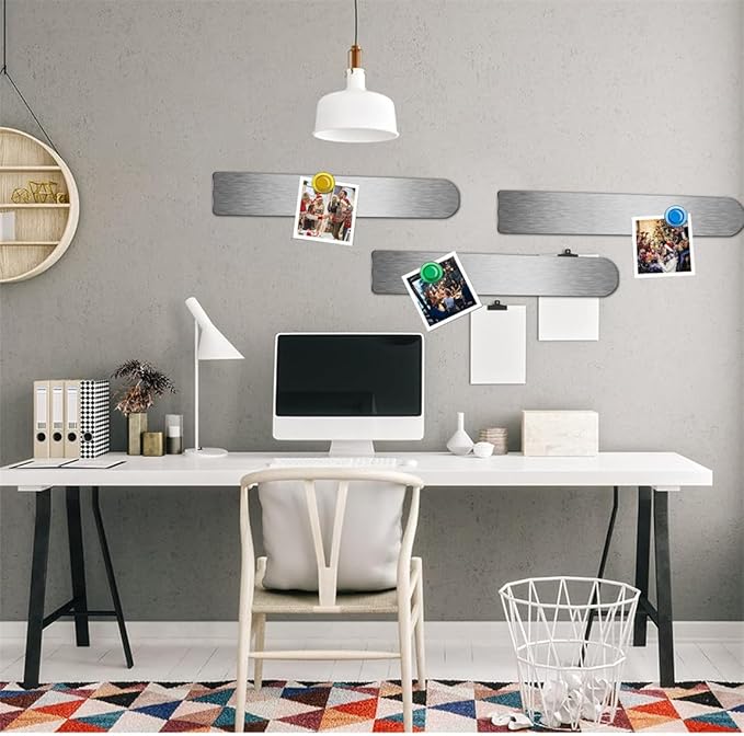 Metal Magnetic Strips with Adhesive Backing Bulletin Bar Board Memo Strip with Colorful Magnet for Home Office School 4 Pcs (Silver)