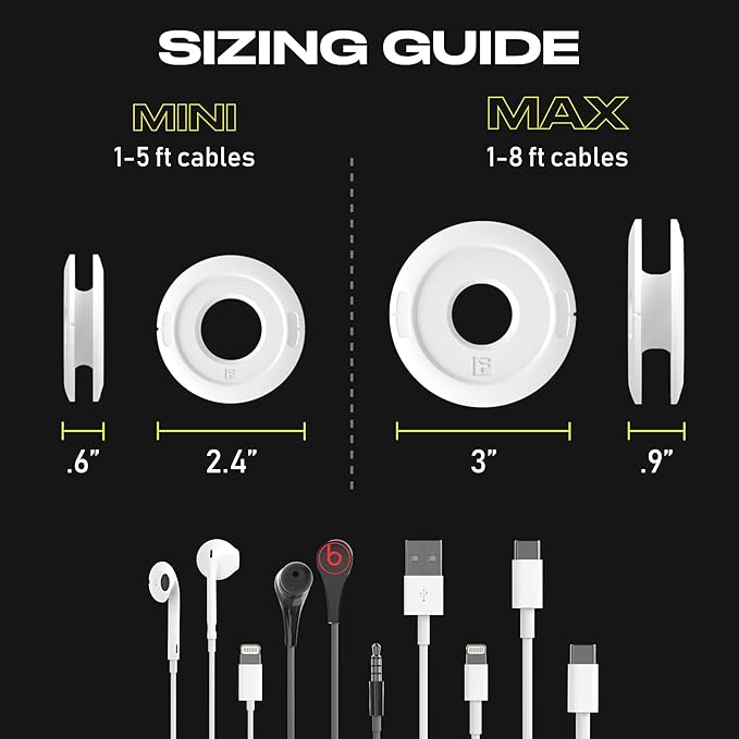 Side Winder Mini and Max Headphone, Earbud and Charging Cable Winder and Organizer Perfect for Wrapping Earbuds and Cords for Travel and Organization (Black, Mini)