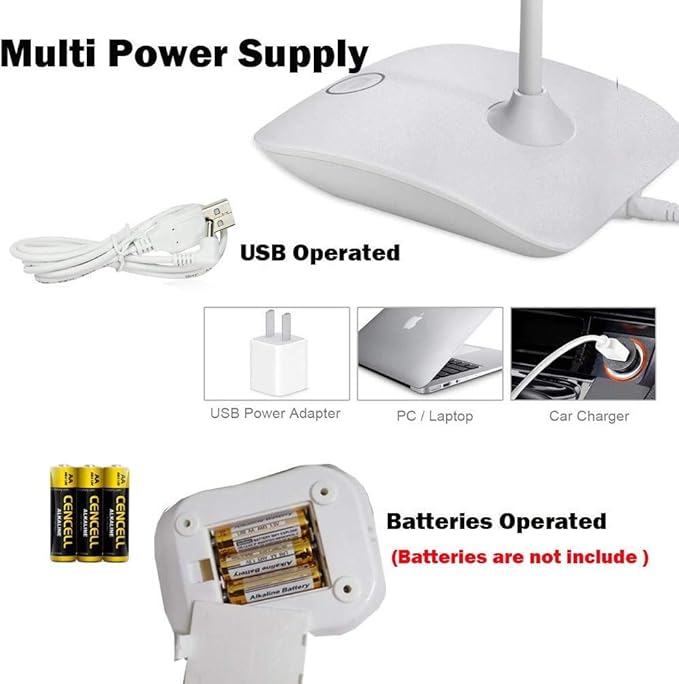 LED Table Lamp,Portable Eye-Protected Flexible Gooseneck Small Desk Lights for Dorm Study Office Bedroom-USB and 3 AA Batteries Powered-Not Include Batteries (2 Pack)