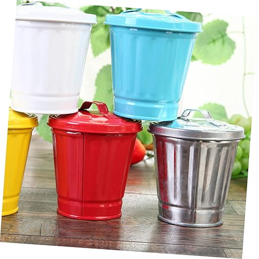 Happyyami Slim Trash Can Mini Desktop Waste Bin Cute Adorable Desk Storage Jar Lid for Office Pencil Cup Flower Bucket