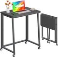 4NM 23.6" Mobile Small Folding Desk, Foldable Rolling Computer Home Office Desk, Study Writing Table for Small Space Saving Bedroom, with Wheels - All Black