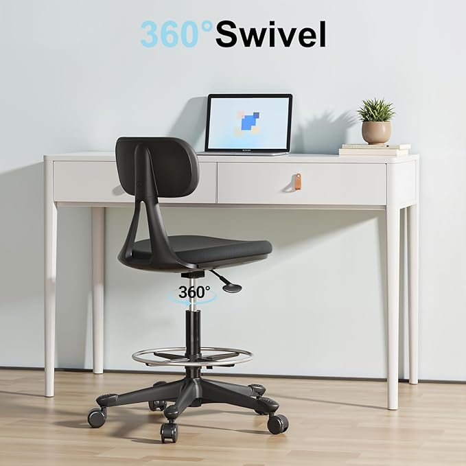 Drafting Chair with Auto-Lock Gravity Wheel,Height Adjustable Standing Desk Chair,Tall Drafting Stool,with Back Support & Foot Rest,No Arms,for Studio,Lab,Office or Home