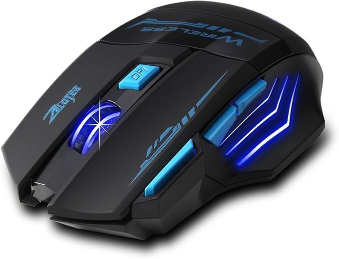 zelotes F14 Professional Blue LED 2400 DPI USB 2.4G Optical Wireless Gaming Mouse Mice for Laptop,Desktop,PC,MacBook (Black)