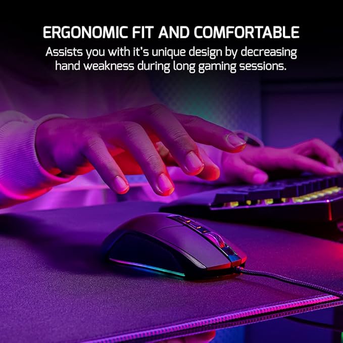 GAMEPOWER Kyojin Wired Gaming Mouse, RGB Lighting, 6400 DPI Optical Sensor, Gamer Macro Software, Programmable Side Buttons - PC Gaming Mice for Gamers, Black