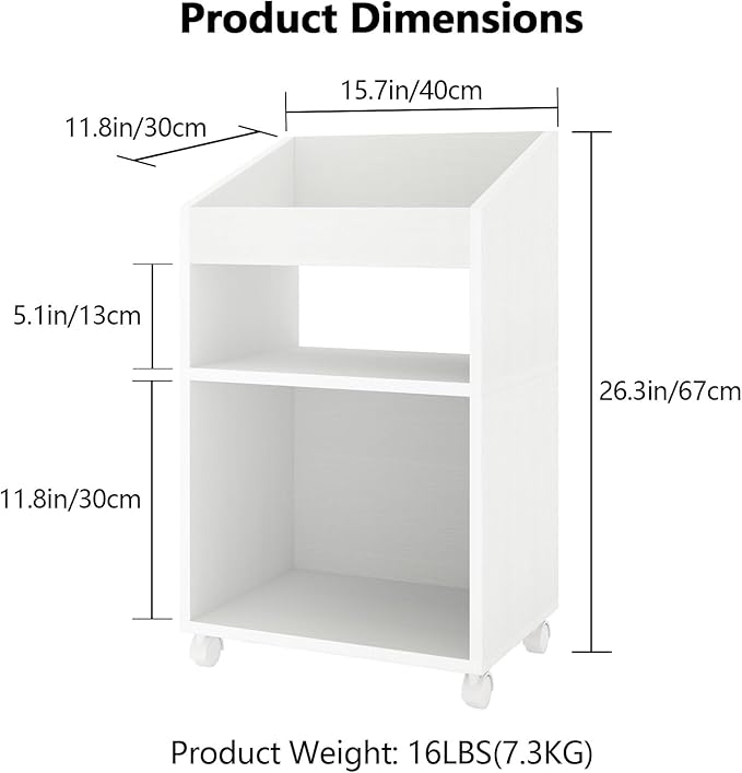 3-Tier Mobile Files Cabinet, Under Desk White Storage Organizer with Wheels for Home Office (White)