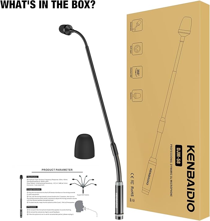 Gooseneck Microphone 23 Inch DJ Mic Professional Dynamic Bob Barker Microphone for Audio Mixer,Dedicated Disc,Shouting,KTV Bar,Podium,Conference,Metal Supports 360°Rotation,Bending,3-pin XLR