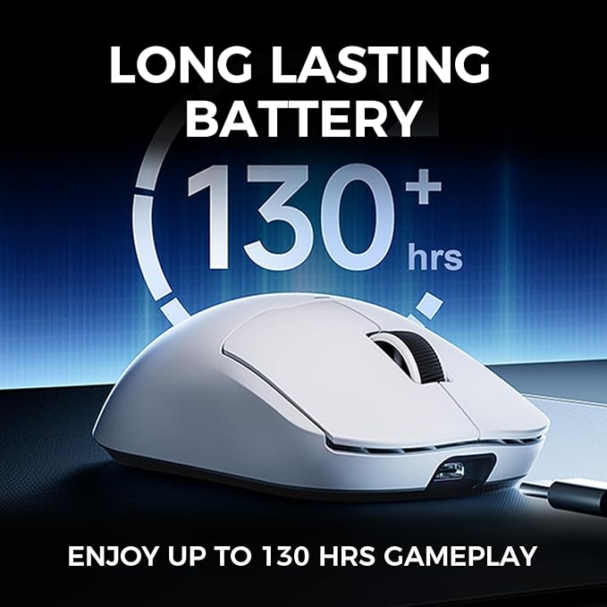 MCHOSE A5 Ultra V2 Wireless Gaming Mouse, Symmetrical Design, 54 Grams,Wired 8K/Wireless 4K Polling PAW3395 26K DPI Optical Sensor, 130 Hours Battery Life, Tri-Mode Connection - White