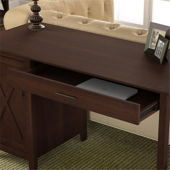 Bush Home Key West 54W Computer Desk with 2 Drawer Lateral File Cabinet and 5 Shelf Bookcase in Bing Cherry