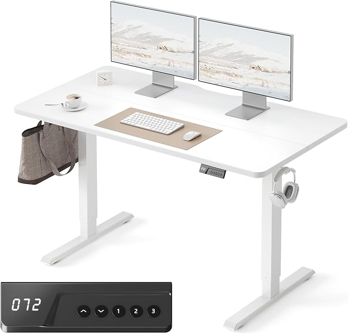 Cubiker Standing Desk, 55x24 Inches Sit Stand Home Office Desk, Electric Stand up Desk, Adjustable Desk with Splice Board, White Frame/White Top